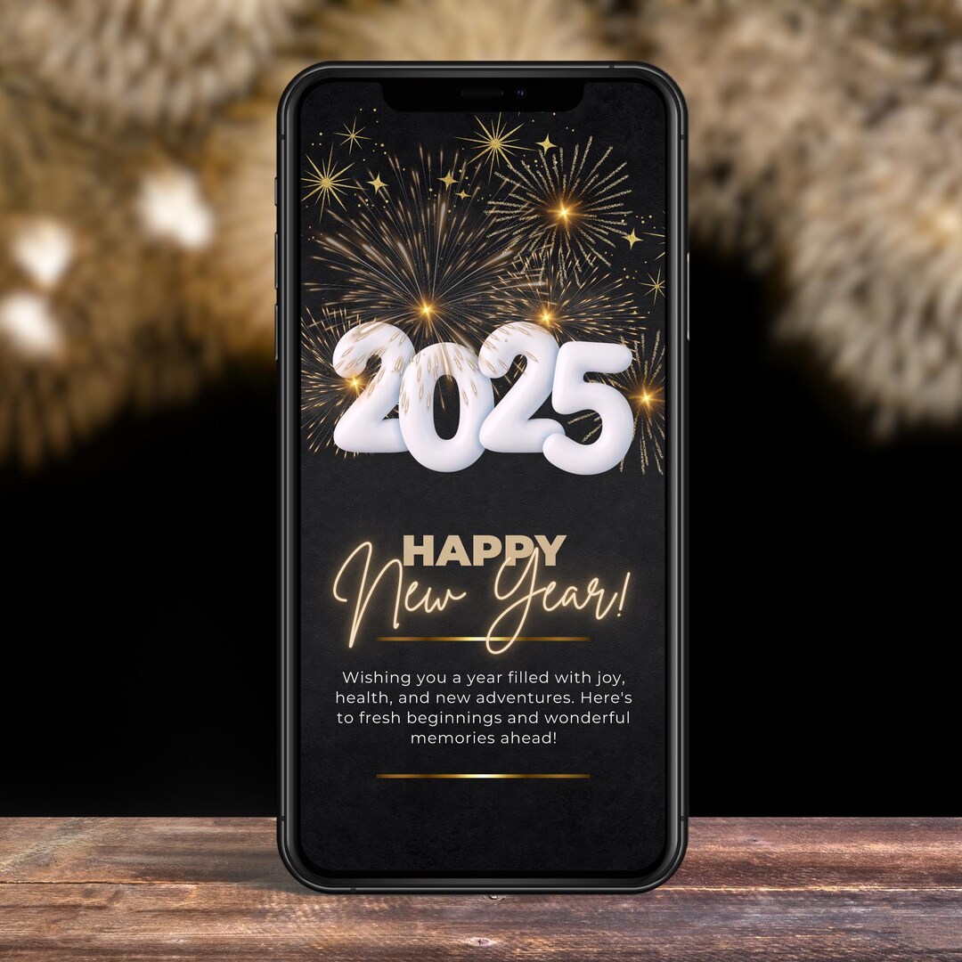 Editable New Year Greeting Card 2025 Canva Template, Lastminute