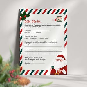 Brief an den Weihnachtsmann Vorlage Deutsch, Wunschliste für Kinder, personalisierbarer Weihnachtsbrief, Weihnachtsaktivität für die Familie