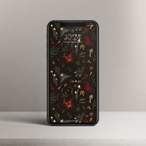 Design con falena e fungo della foresta magica | sfondi per cellulari | Sfondo per smartphone | Sfondi del telefono