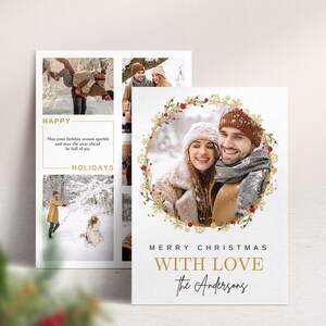 Modelo de tela de cartão de Natal, cartão festivo personalizável, modelo de cartão com foto de Natal, colagem de fotos de Natal DIY, cartões de Natal