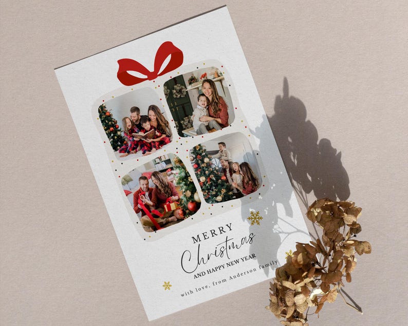Christmas Card Photoshop Template, Customizable Holiday Greeting Card, Christmas Photo Card, DIY Photo Collage, Festive Holiday Card, PSD