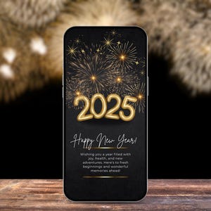Carte de vœux numérique du Nouvel An 2025 Modèle Canva, Design minimaliste, Carte de vœux de vœux du Nouvel An, Carte de vœux de dernière minute, Carte de bricolage