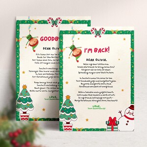 May include: Two Christmas-themed cards with a green border and a festive design. The first card says "Good Bye" and the second card says "I'm Back!" with a poem on each card.