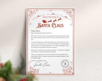 Carta de Navidad personalizada para niños - Plantilla de carta de Papá Noel - Nochebuena - Polo Norte Post Papá Noel - Navidad