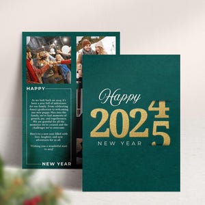 Cartão com foto personalizado de Feliz Ano Novo - Modelo Canva Editável - Cartão DIY de Ano Novo para fazer você mesmo, Véspera de Ano Novo, Ano Novo