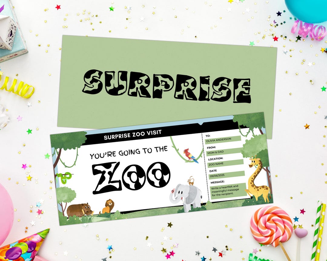 Surprise Zoo Ticket, Gift Ticket, Printable Zoo Ticket, Zoo Voucher, Editable Surprise Ticket ...