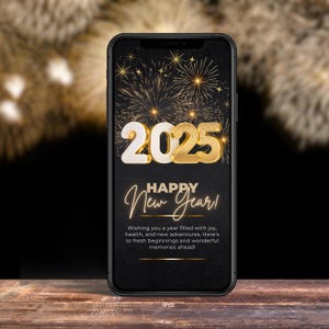 Digitale Neujahrskarte Grußkarte 2025 Canva Vorlage, Minimalistisches Design, Neujahrswünsche Grußkarte, Last Minute Grußkarte, DIY Karte