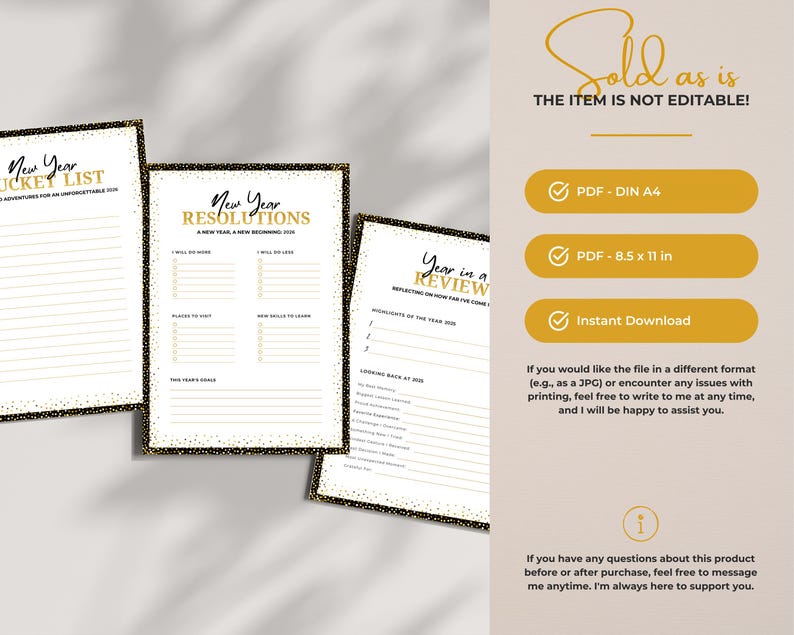 Printable Year in Review 2026, New Year Resolutions Template, 2026 ...