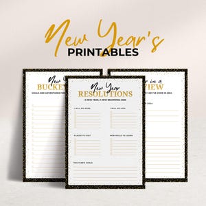 Printable Year in Review 2025, New Year Resolutions Template, 2025 Bucket List PDF, Goal Planner, New Year&#39;s Activity, Printables