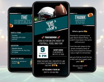 Digital Invitation Football Watch Party, Editable Canva Template | Custom Game Day Invite | Instant Download, Party Invitation, Big Game