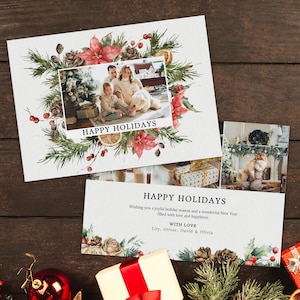 Modelo de tela de cartão de Natal, cartão festivo personalizável, modelo de cartão com foto de Natal, colagem de fotos de Natal DIY, cartões de Natal