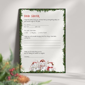 Brief an den Weihnachtsmann Vorlage Deutsch, Wunschliste für Kinder, personalisierbarer Weihnachtsbrief, Weihnachtsaktivität für die Familie