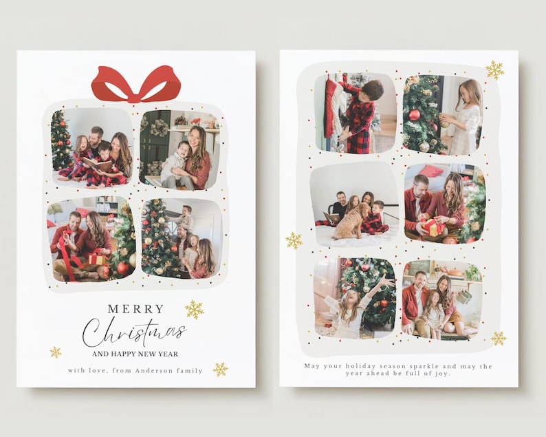 Christmas Card Photoshop Template, Customizable Holiday Greeting Card, Christmas Photo Card, DIY Photo Collage, Festive Holiday Card, PSD