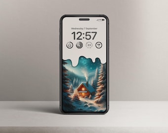 Fondo navideño para teléfono móvil – Fondo festivo, diseño navideño para teléfono inteligente, descarga digital - Paisaje navideño