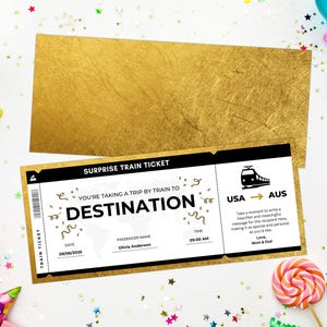 Boleto de regalo de viaje editable, boleto de tren personalizable, plantilla Canva, boleto de tren, regalo para descarga instantánea