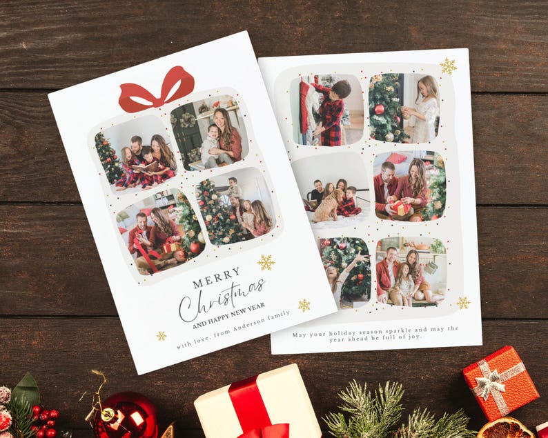 Christmas Card Photoshop Template, Customizable Holiday Greeting Card, Christmas Photo Card, DIY Photo Collage, Festive Holiday Card, PSD