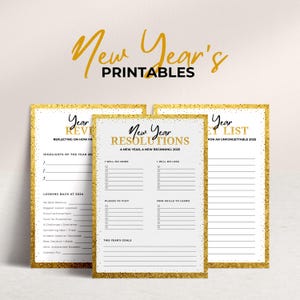 Printable Year in Review 2025, New Year Resolutions Template, 2025 Bucket List PDF, Goal Planner, New Year&#39;s Activity, Printables