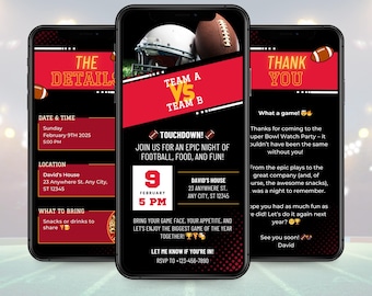 Digital Invitation Football Watch Party, Editable Canva Template | Custom Game Day Invite | Instant Download, Party Invitation, Big Game