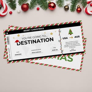 Editierbares Reise-Geschenk-Ticket, Weihnachten, personalisierbarer Boarding-Pass, Canva-Vorlage, Flugticket, Geschenk zum Sofort-Download