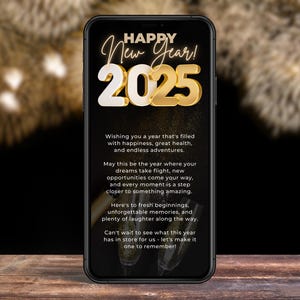 Digitale nieuwjaarskaart 2025 Canva-sjabloon, minimalistisch ontwerp, Instant Download, Nieuwjaarswensen wenskaart, last-minute wenskaart