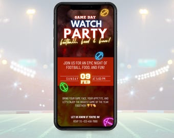 Digital Invitation Football Watch Party, Editable Canva Template | Custom Game Day Invite | Instant Download, Party Invitation, Big Game