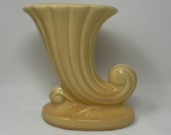 McCoy Cornucopia Vase Oval Base in Yellow