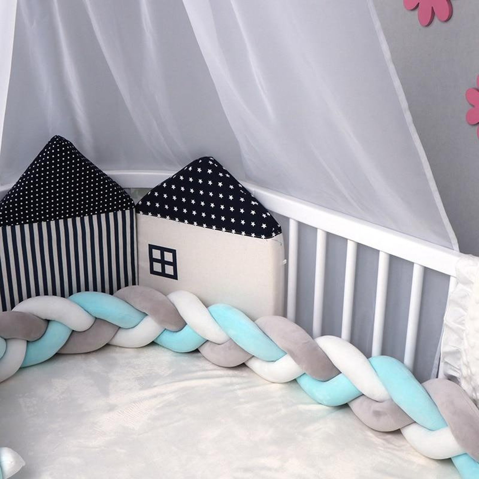 Cot Bed Bumper Braid Knotted Crib Bumper Baby Safety Products Etsy