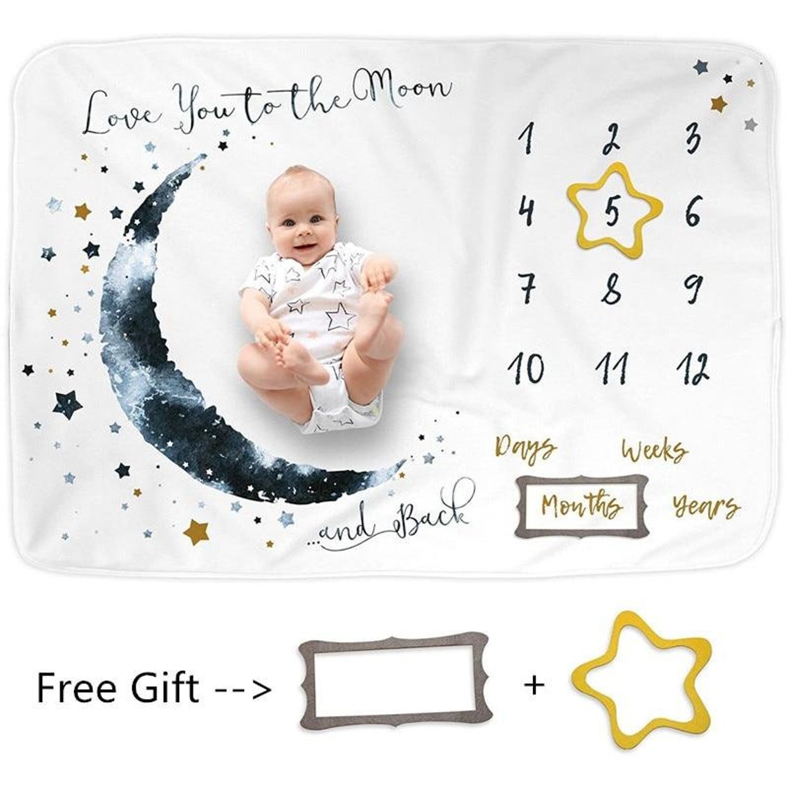 Baby Milestone Blanket Moon and Stars Baby Gift Ideas Newborn Etsy UK