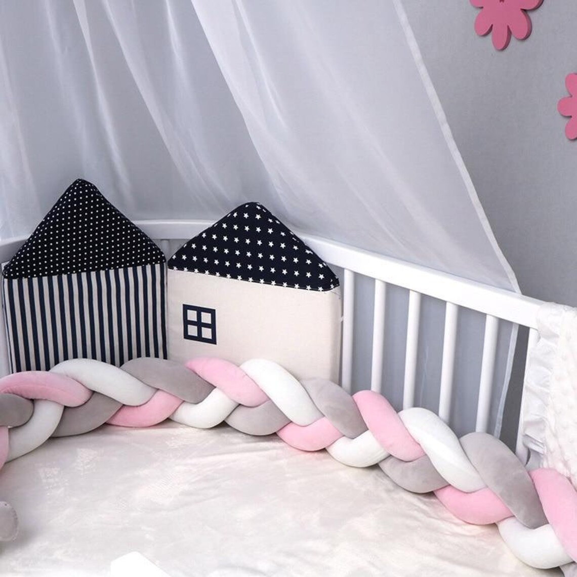 Cot Bed Bumper Braid Knotted Crib Bumper Baby Safety Products Etsy