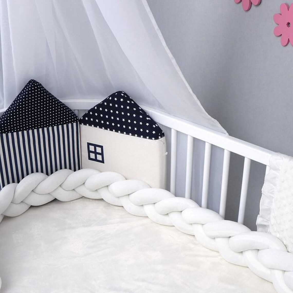 Cot Bed Bumper Braid Knotted Crib Bumper Baby Safety Products Etsy