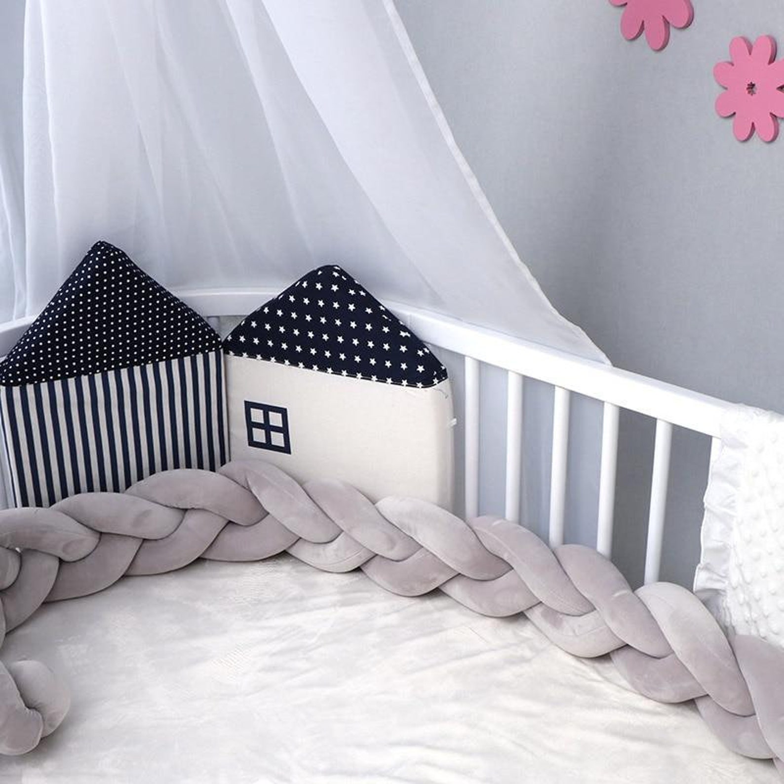 Cot Bed Bumper Braid Knotted Crib Bumper Baby Safety Products Etsy