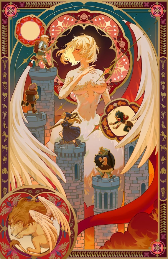 Delicious in Dungeon Gold Foil Art Print – 11x17” Fantasy Poster, Dungeon Meshi Fan Art, Foil Print, DnD Anime Wall Decor