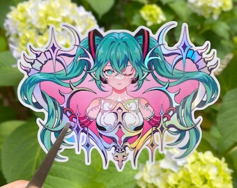 Holographic Cyber Miku Sticker Futuristic Anime Girl Vinyl Sticker Vocaloid Iridescent Waterproof Sticker