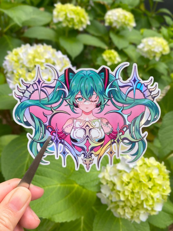 Holographic Cyber Miku Sticker Futuristic Anime Girl Vinyl Sticker Vocaloid Iridescent Waterproof Sticker