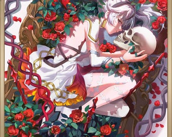 Wuthering Waves Camellya Art Print Elegant Anime Poster 11x17” Red Roses Gothic Fantasy Wall Art WuWa Fan Art Illustration