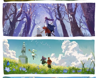 Frieren Beyond Journey’s End Art Print 4 Seasons Anime Poster 11x17” Seasonal Fantasy Wall Art Anime Landscape Print, Sou Sou no Frieren