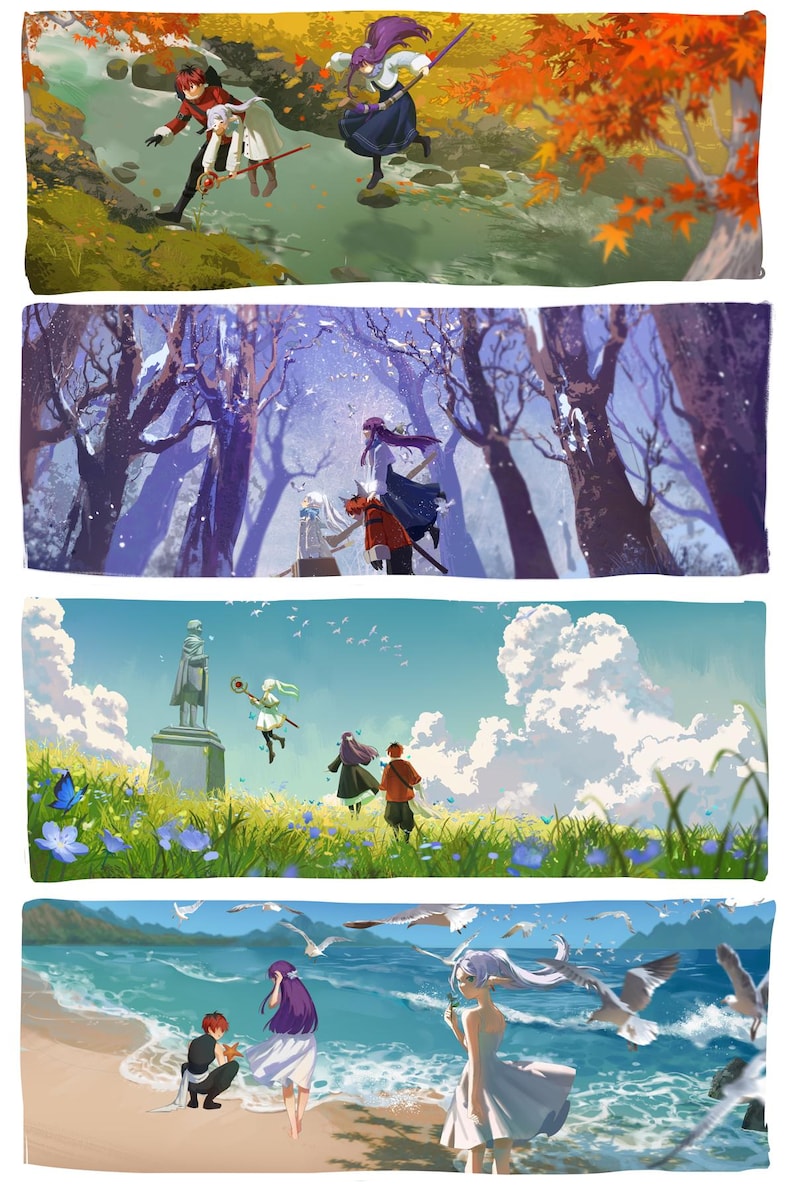 Frieren Beyond Journey’s End Art Print 4 Seasons Anime Poster 11x17” Seasonal Fantasy Wall Art Anime Landscape Print, Sou Sou no Frieren image 1