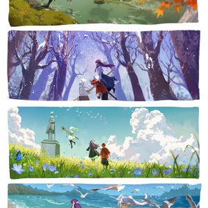 Stampa artistica di Frieren Beyond Journey's End, poster anime 4 stagioni, 11x17 pollici, stampa murale fantasy stagionale, paesaggio anime, Sou Sou no Frieren