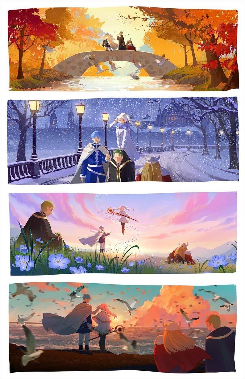 Frieren Beyond Journey’s End Art Print 4 Seasons Anime Poster 11x17” Seasonal Fantasy Wall Art Anime Landscape Print, Sou Sou no Frieren image 3