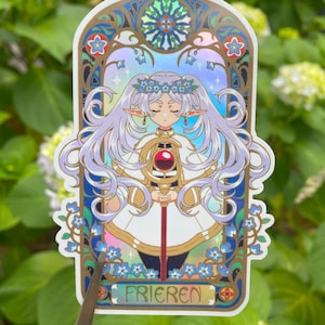 Frieren Holographic Sticker Anime Art Nouveau Style Fantasy Elf Girl Vinyl Sticker  Frieren: Beyond Journey’s End Fan Art