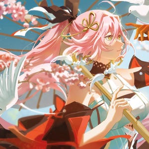 Cartão postal artístico Changli Wuthering Waves 5,5x8,5” com estampa de anime Cherry Blossom Girl, ilustração Wuwa Fanart