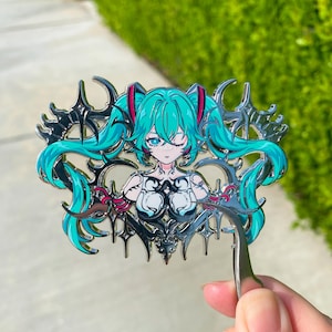 Cybersigilistic Silver Miku Enamel Pin, 3 inch Vocaloid enamel pin, anime girl enamel pin