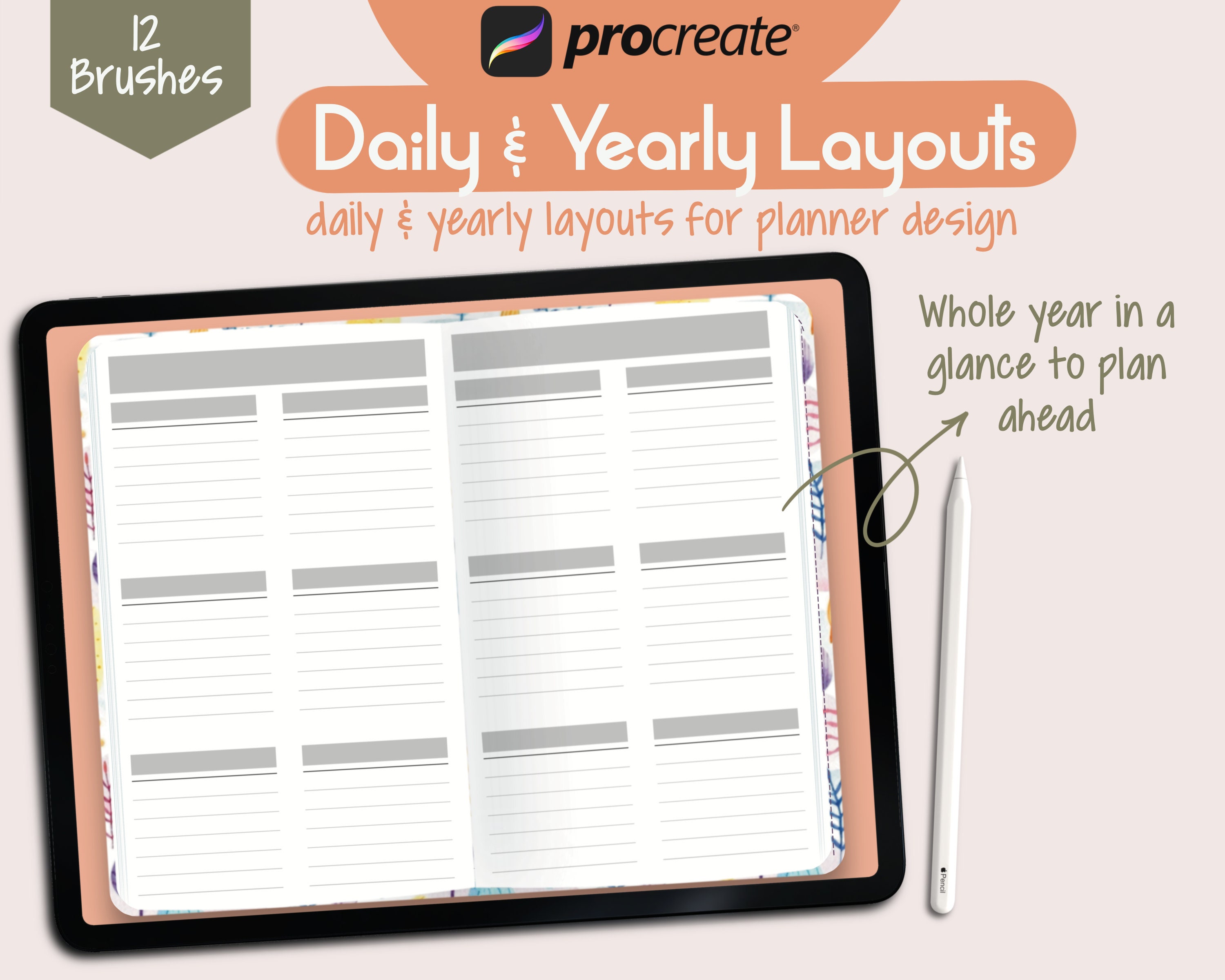 Planner Layouts Procreate Brushes Daily and Yearly Spreads Etsy