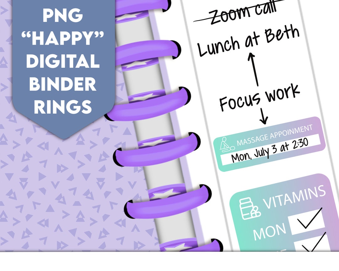 Colourful and Realistic happy Planner Binder Rings .PNG Files for Digital Planner DIY Pre