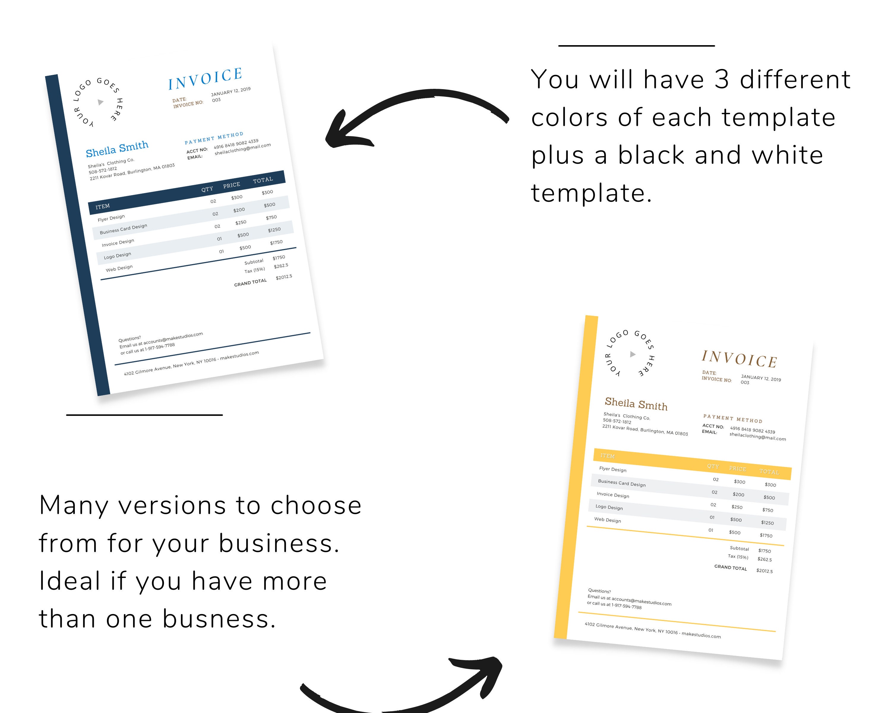 Business Invoice Template Digital Download Editable Invoice Etsy