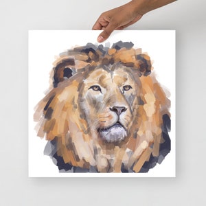 Lion print, Animal wall art, Lion portrait, Lion drawing, Digital art print, Original art, Lion poster, Big cat artwork