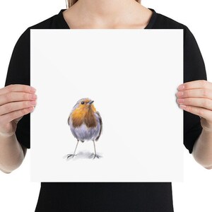 Large robin poster, European robin art print, Original digital art, Bird wall art, Hand painted artwork