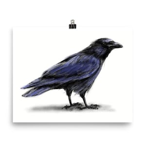 Raven poster, Art print, Raven painting, Bird wall art, Gothic artwork