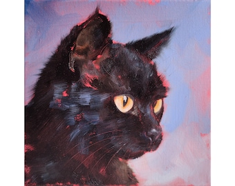 Black cat portrait from Original painting by Iryna Khort, Pet painting, Cat wall art, Animal artwork