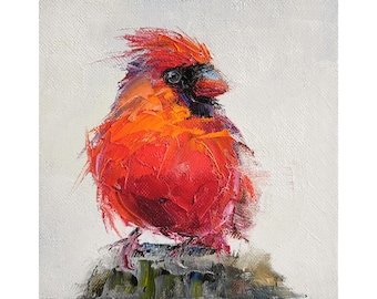 Red cardinal print from original painting, Bird poster, Animal art